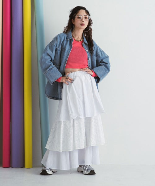 Denim shirt jacket with oversized cuffs