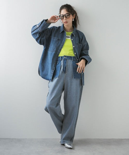 Denim shirt jacket with oversized cuffs