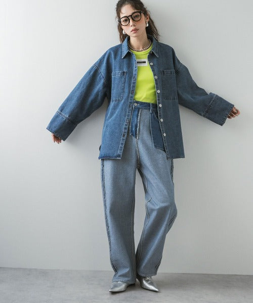 Denim shirt jacket with oversized cuffs