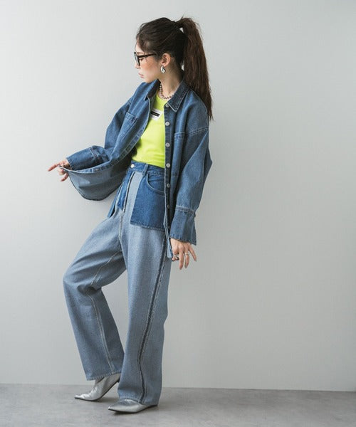 Denim shirt jacket with oversized cuffs