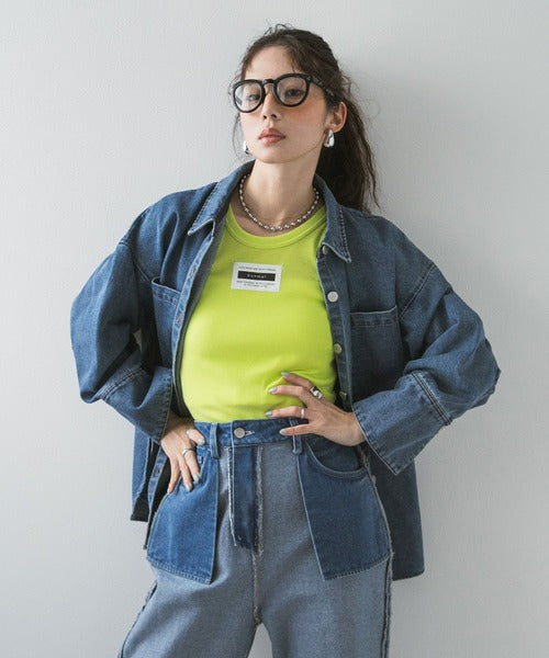 Denim shirt jacket with oversized cuffs