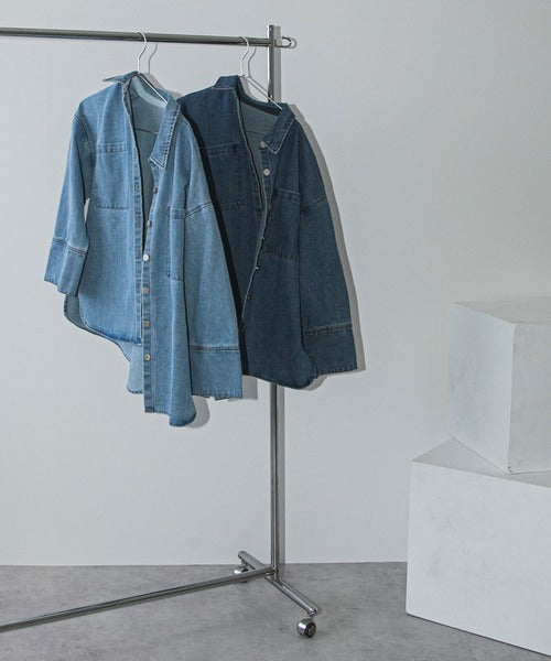 Denim shirt jacket with oversized cuffs