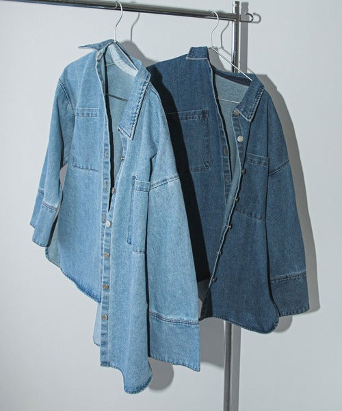 Denim shirt jacket with oversized cuffs