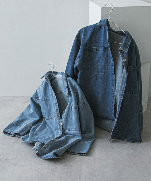 Denim shirt jacket with oversized cuffs