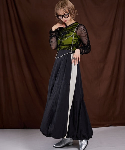 Balloon nylon maxi skirt