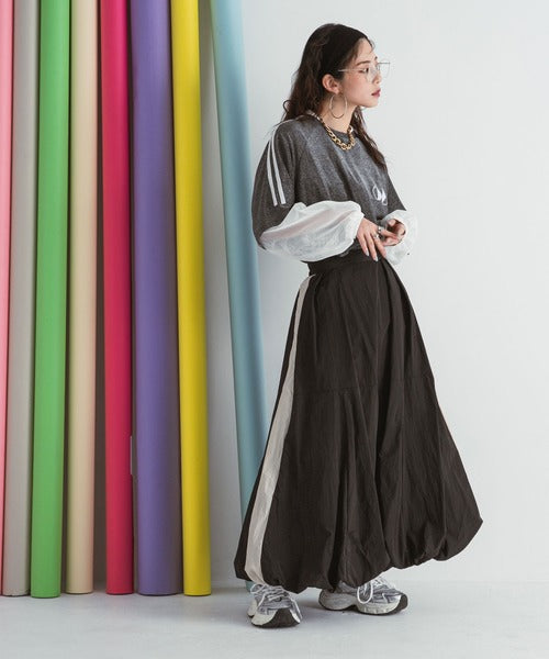 Balloon nylon maxi skirt