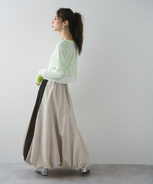 Balloon nylon maxi skirt
