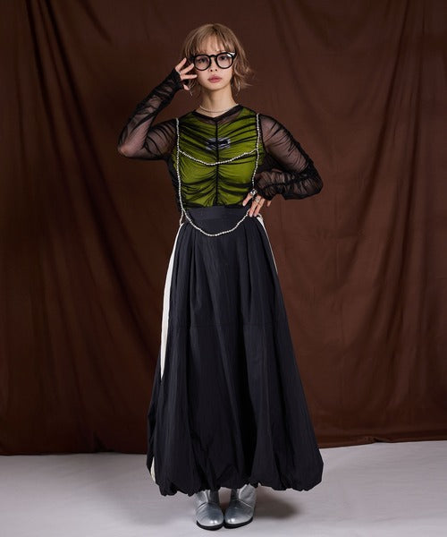 Balloon nylon maxi skirt