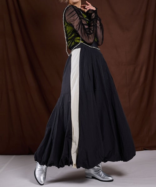 Balloon nylon maxi skirt