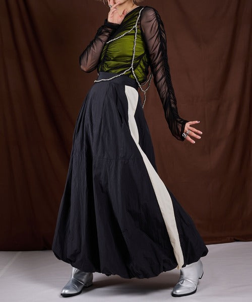 Balloon nylon maxi skirt