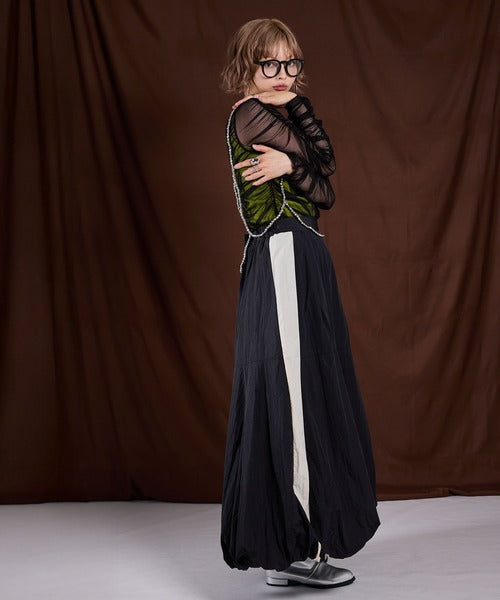 Balloon nylon maxi skirt