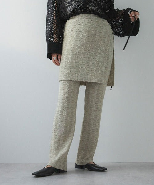 Wrap skirt suit with jacquard waffle pants