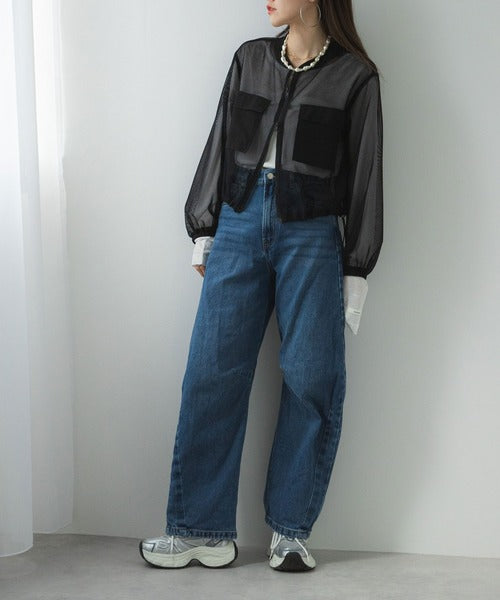 wide-sleeved mesh jacket