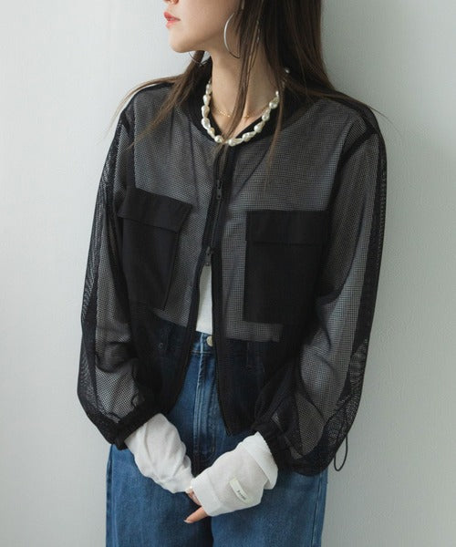 wide-sleeved mesh jacket