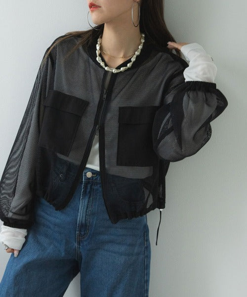 wide-sleeved mesh jacket