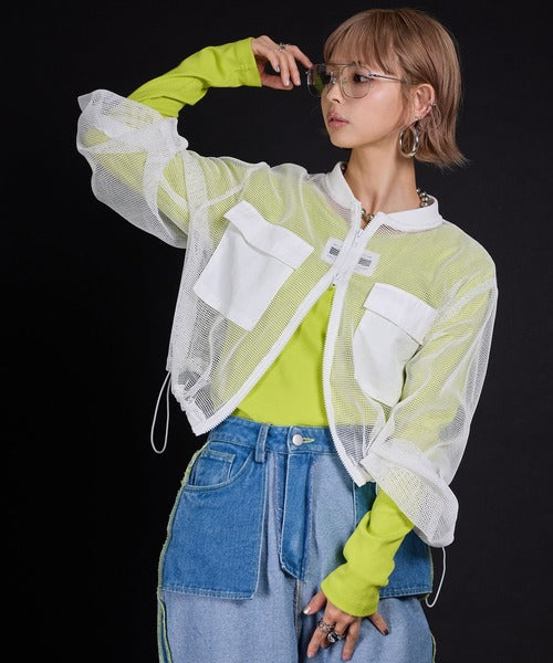 wide-sleeved mesh jacket