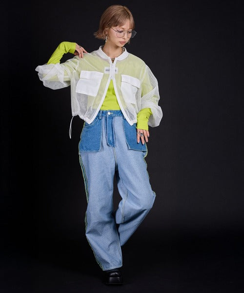 wide-sleeved mesh jacket