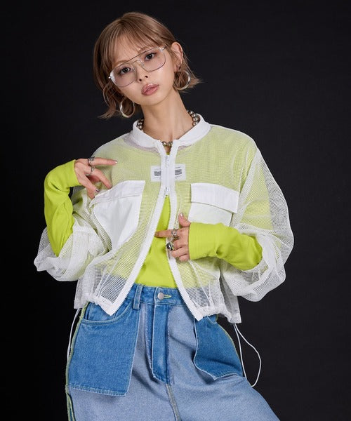 wide-sleeved mesh jacket