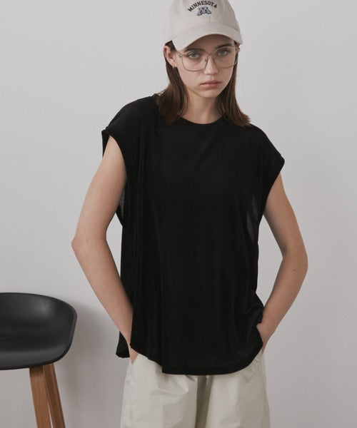 透け感のあるフロック加工のオーバーサイズノースリーブTシャツ