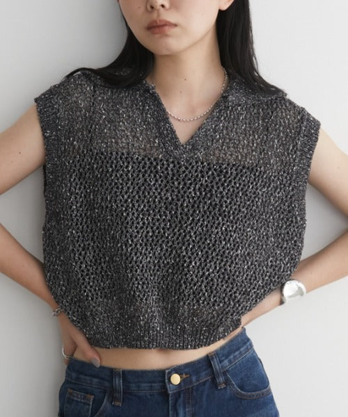 Mixed Mesh Captain Sleeveless Top/Vest