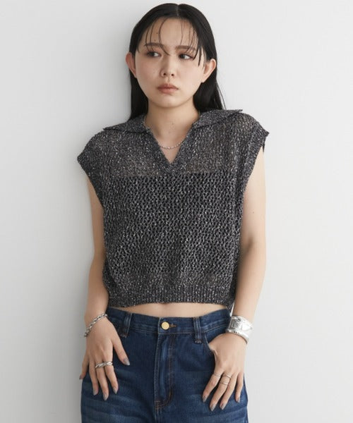 Mixed Mesh Captain Sleeveless Top/Vest