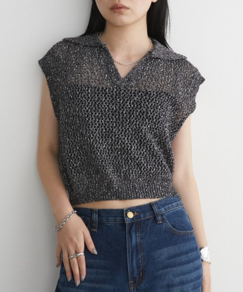 Mixed Mesh Captain Sleeveless Top/Vest