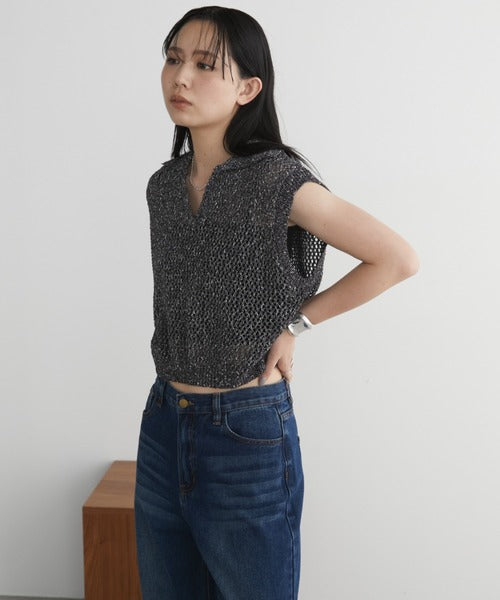 Mixed Mesh Captain Sleeveless Top/Vest