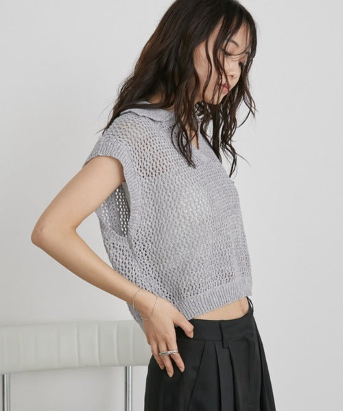 Mixed Mesh Captain Sleeveless Top/Vest