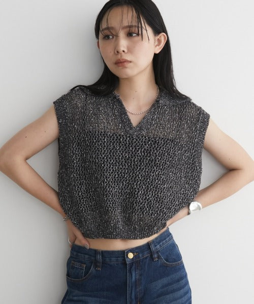 Mixed Mesh Captain Sleeveless Top/Vest