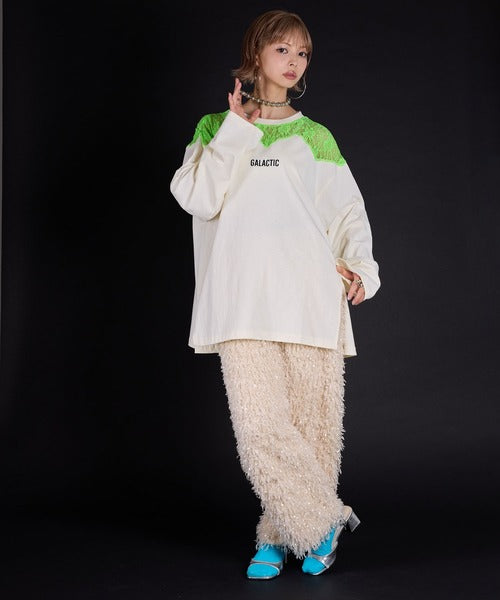 Lace-butted oversized long T-shirt