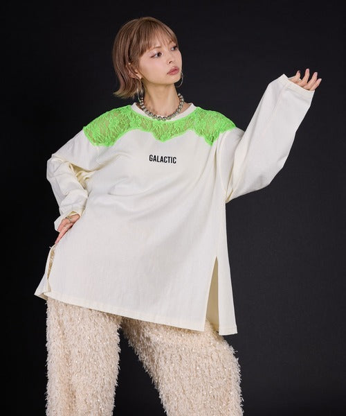 Lace-butted oversized long T-shirt