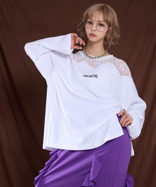 Lace-butted oversized long T-shirt