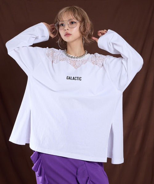 Lace-butted oversized long T-shirt