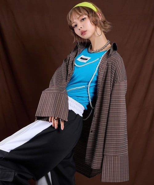 Wide-cuff plaid shirt