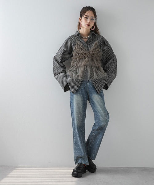 Wide-cuff plaid shirt