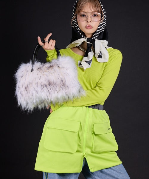 Colorful fur Boston bag