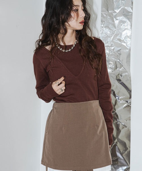 Faux Layered V-Neck Knit Sweater