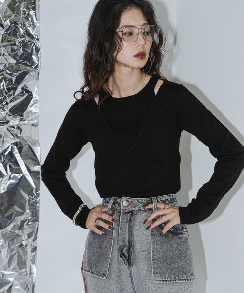 Faux Layered V-Neck Knit Sweater