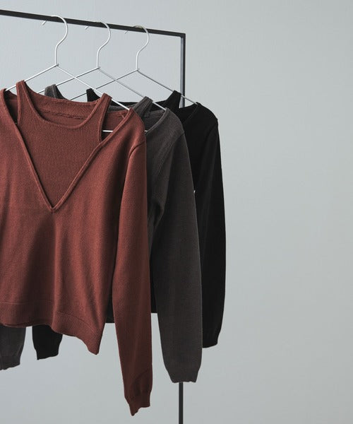 Faux Layered V-Neck Knit Sweater