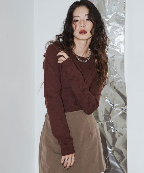 Faux Layered V-Neck Knit Sweater