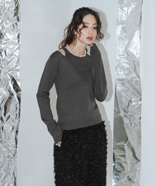 Faux Layered V-Neck Knit Sweater