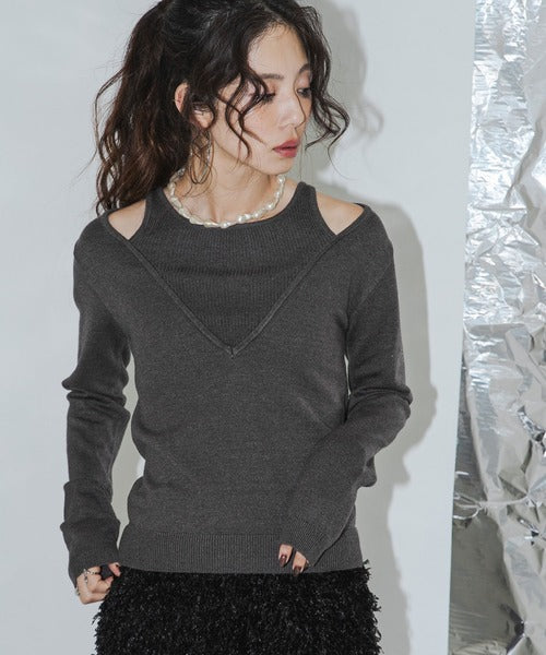 Faux Layered V-Neck Knit Sweater