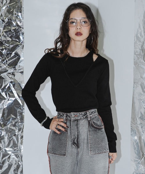 Faux Layered V-Neck Knit Sweater