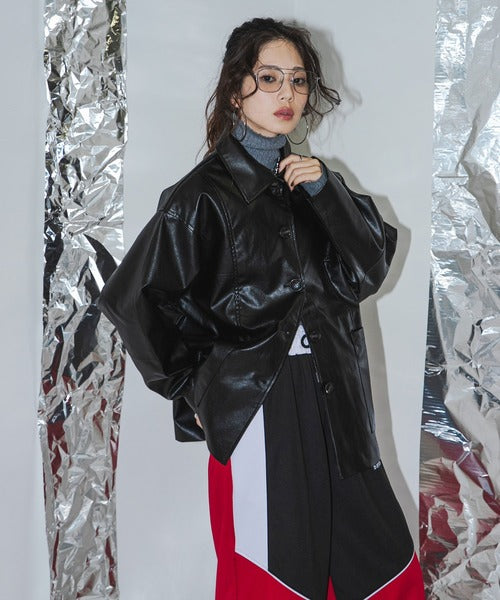 Oversized faux leather loose-fitting jacket