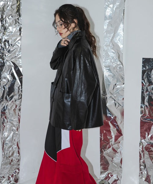 Oversized faux leather loose-fitting jacket