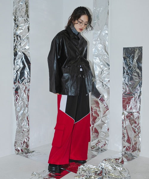 Oversized faux leather loose-fitting jacket