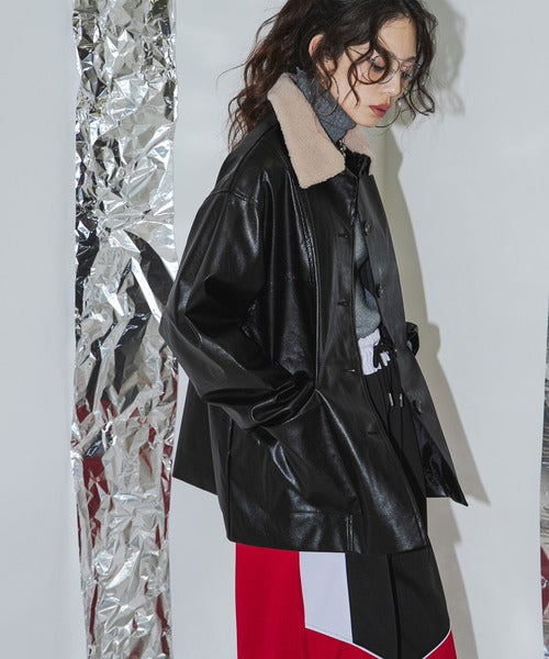 Oversized faux leather loose-fitting jacket