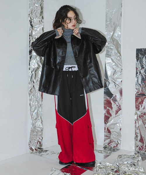 Oversized faux leather loose-fitting jacket