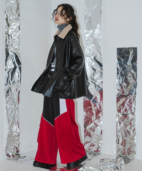 Oversized faux leather loose-fitting jacket