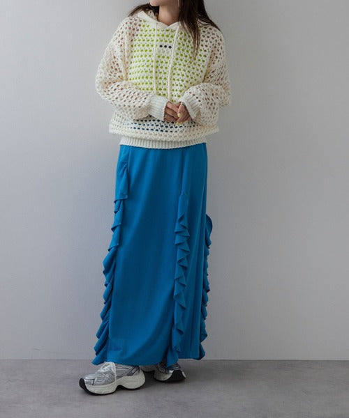 Openwork Mesh Hooded Pullover Knit